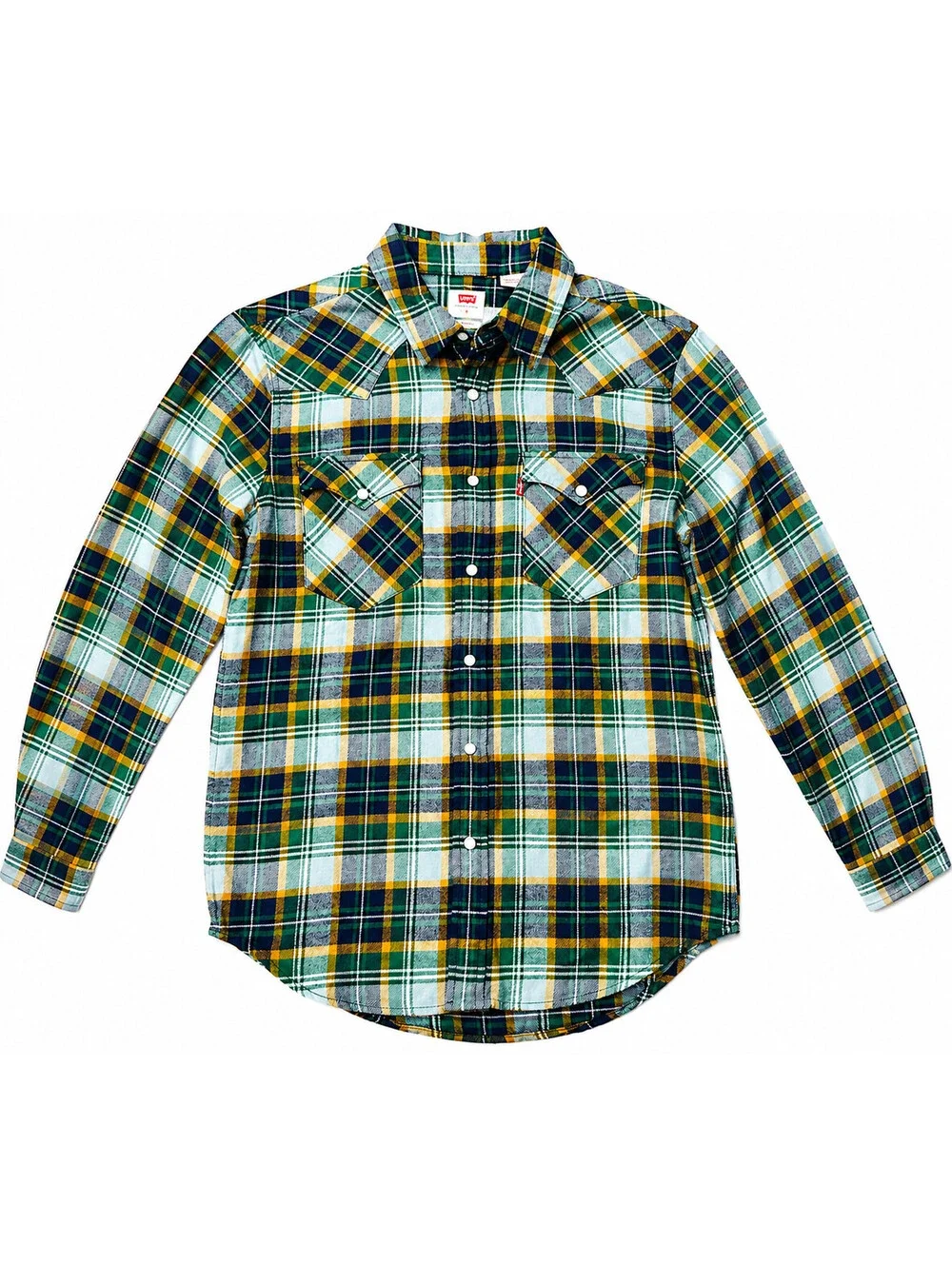 Levi's Standard Western Snap Flannel Shirt Men Small Green Plaid NWT (MSRP $69)